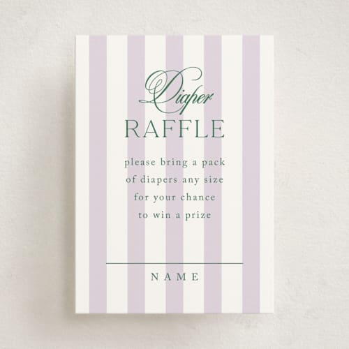 This is a lilac baby shower insert cards with standard by Kelly Schmidt called resort printing on signature in standard