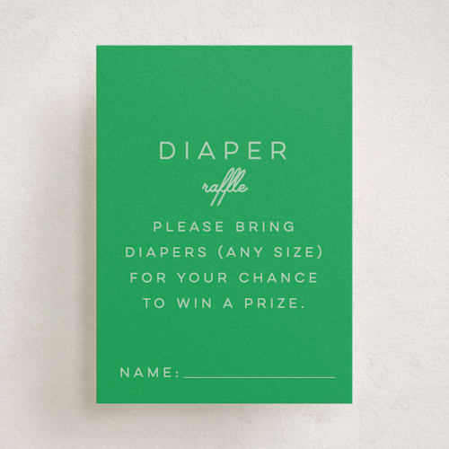 This is a mint baby shower insert cards with standard by Jen Ramsey called vintage classic printing on signature in standard