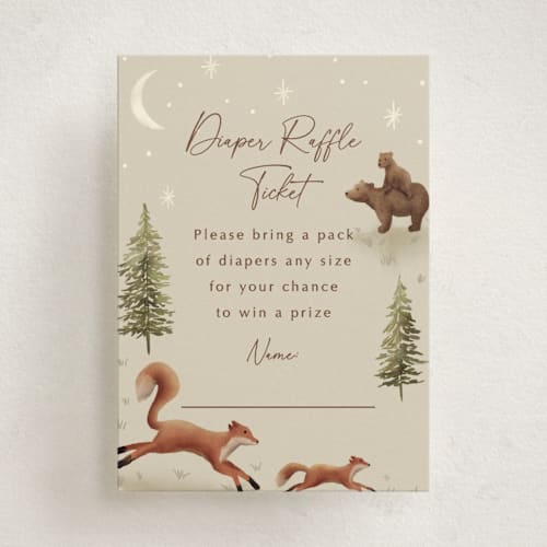 This is a olive baby shower insert cards with standard by Elly called forest adventure printing on signature in standard