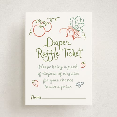 This is a meadow baby shower insert cards with standard by Jenna Holcomb called locally grown sketch printing on signature in standard