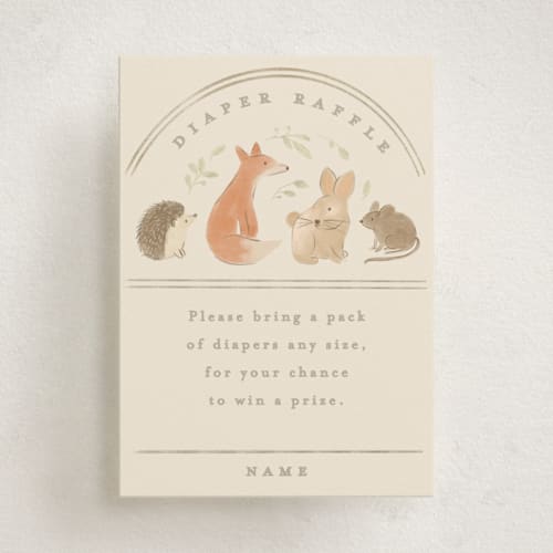 This is a ecru baby shower insert cards with standard by Creo Study called woodland storybook printing on signature in standard