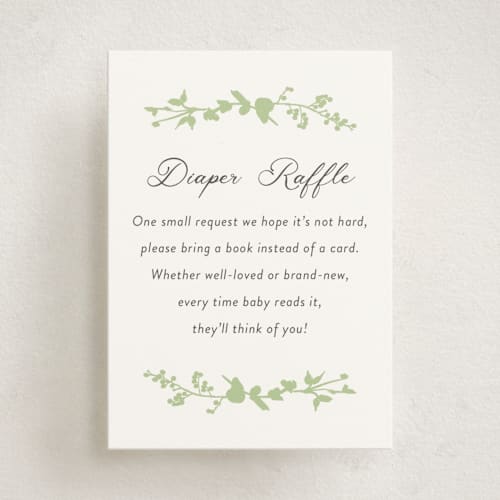 This is a mint baby shower insert cards with standard by Susan Moyal called flower garden printing on signature in standard