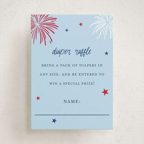 This is a navy baby shower insert cards with standard by Ilene Guy called americana printing on signature in standard