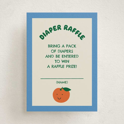 This is a aqua baby shower insert cards with standard by Studio Suku called little cutie sticker printing on signature in standard