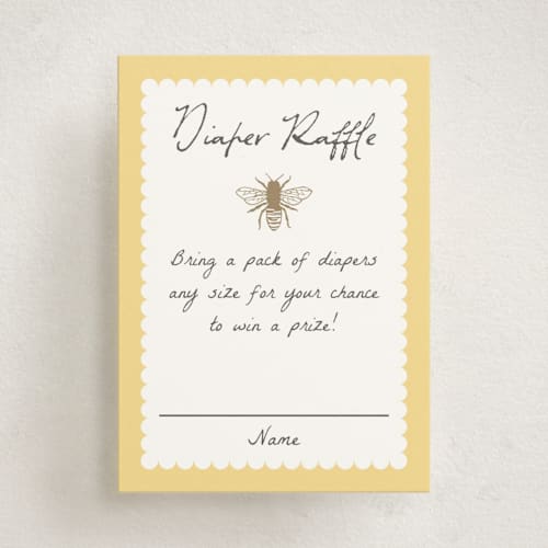 This is a buttercup baby shower insert cards with standard by Heather Schertzer called soon to bee printing on signature in standard