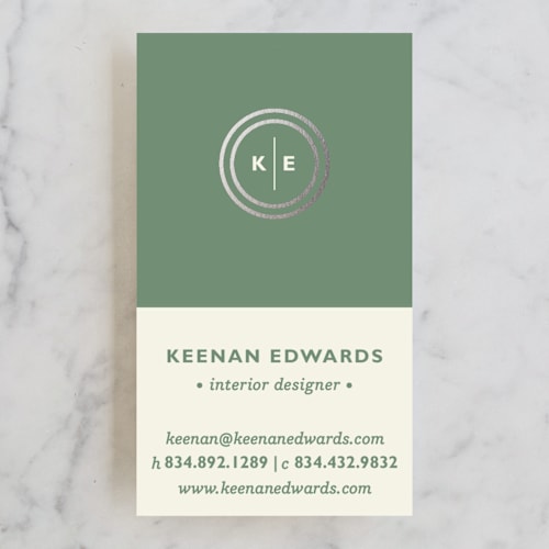 This is a leaf business cards by Olivia Raufman called circle circle dot printing on signature in standard