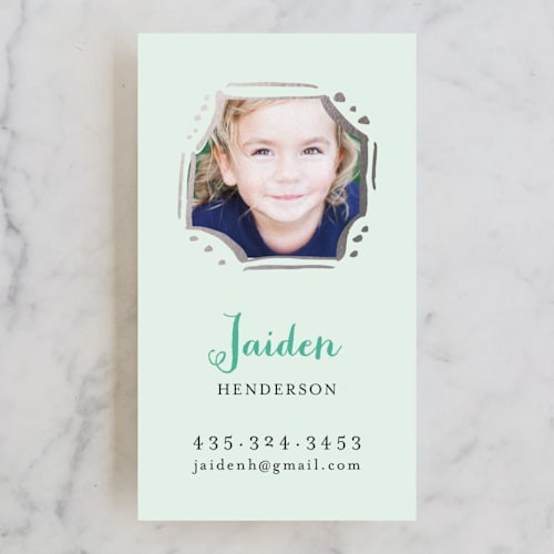 This is a jade business cards by Iwona K called playful frame printing on signature in standard