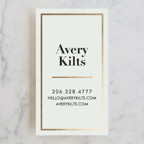 This is a spearmint business cards by Iwona K called bold foil frame printing on signature in standard