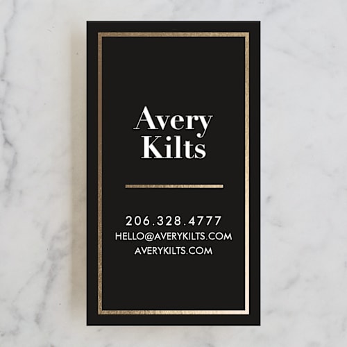 This is a midnight business cards by Iwona K called bold foil frame printing on signature in standard
