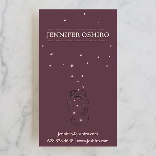 This is a lobelia business cards by Paige Rothhaar called fireflies printing on signature in standard