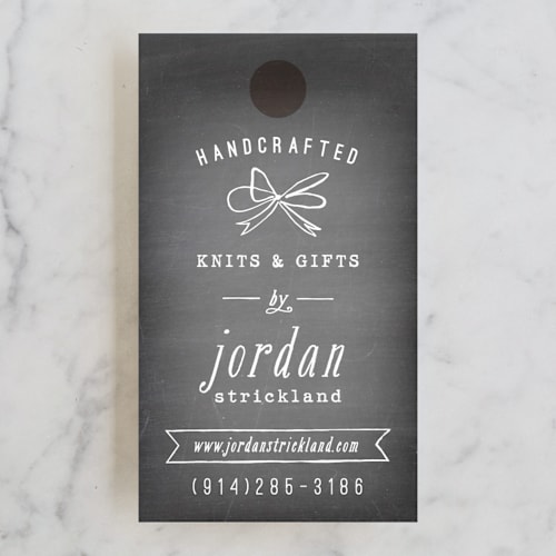 This is a chalkboard business cards by Hooray Creative called hand krafted printing on signature in standard