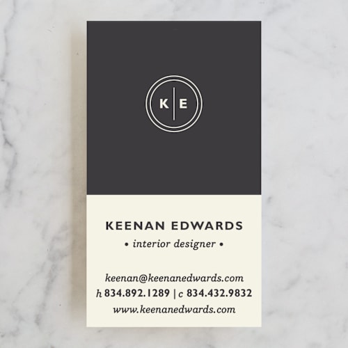 This is a charcoal business cards by Olivia Raufman called circle circle dot printing on signature in standard