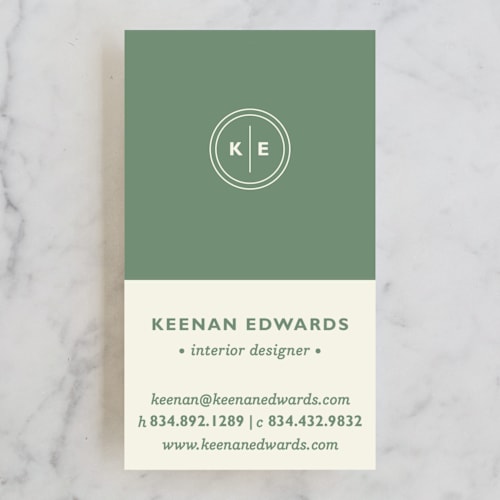 This is a leaf business cards by Olivia Raufman called circle circle dot printing on signature in standard