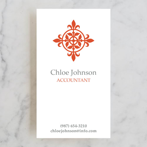 This is a orange business cards by Serenity Avenue called modern elegance printing on signature in standard