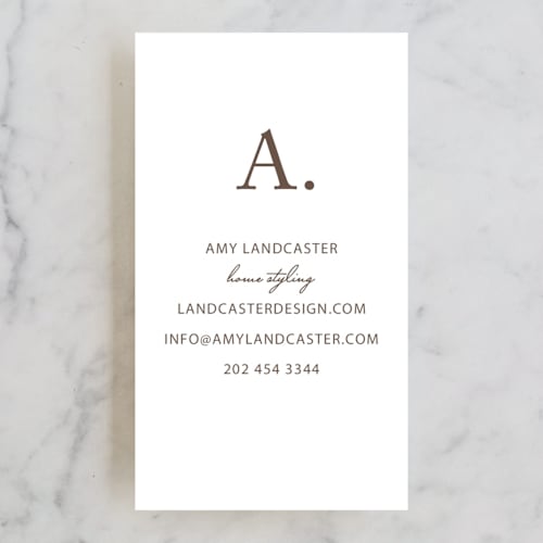 This is a chocolate business cards by SimpleTe Design called initial then period printing on signature in standard