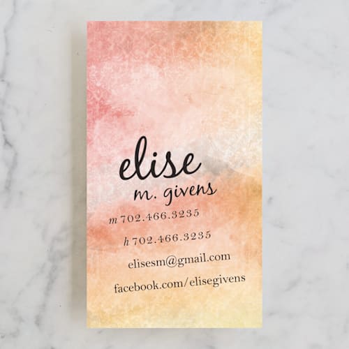 This is a pink sunset business cards by Made by Wendy called pastel wash printing on signature in standard