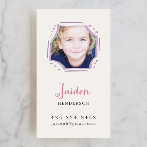 This is a lilac business cards by Iwona K called playful frame printing on signature in standard