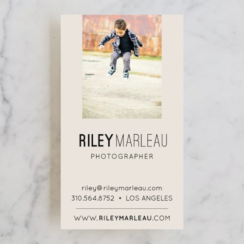 This is a sand business cards by Milk and Marrow called totes photes printing on signature in standard