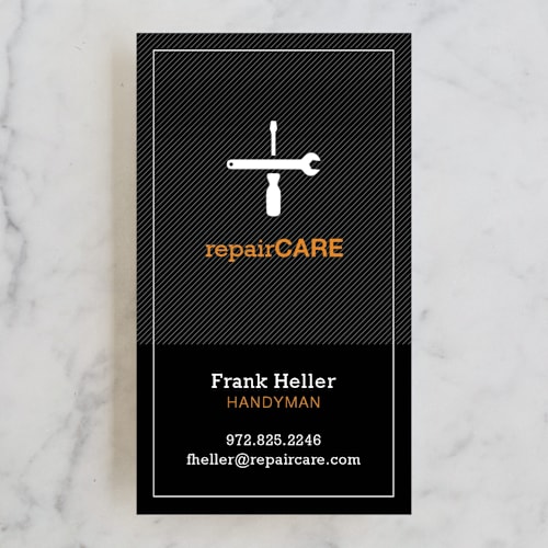 This is a construction cone business cards by Ann Gardner called no job too small printing on signature in standard