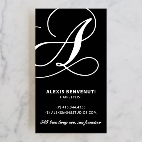 This is a charcoal business cards by SimpleTe Design called initial love printing on signature in standard