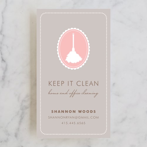 This is a blush business cards by SimpleTe Design called keep it clean printing on signature in standard