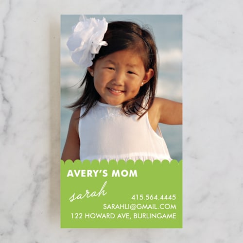 This is a spearmint business cards by SimpleTe Design called playroom printing on signature in standard