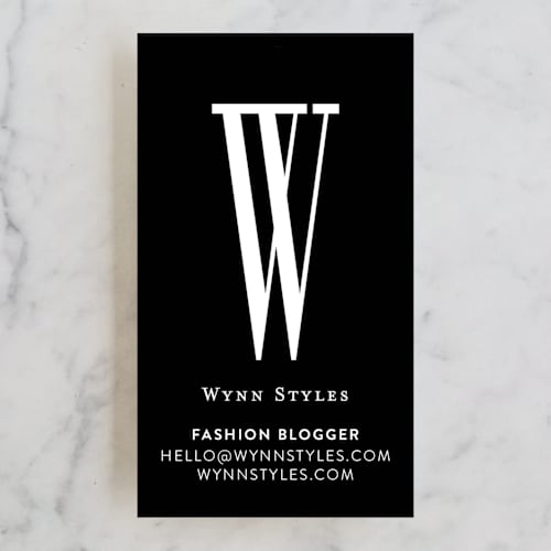 This is a midnight business cards by Lori James called minimalist chic printing on signature in standard
