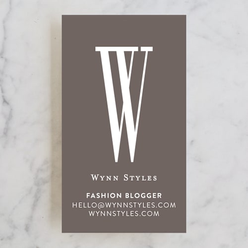 This is a mocha business cards by Lori James called minimalist chic printing on signature in standard