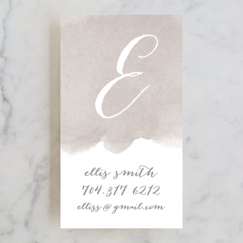 This is a taupe business cards by Lori Wemple called monogram wash printing on signature in standard