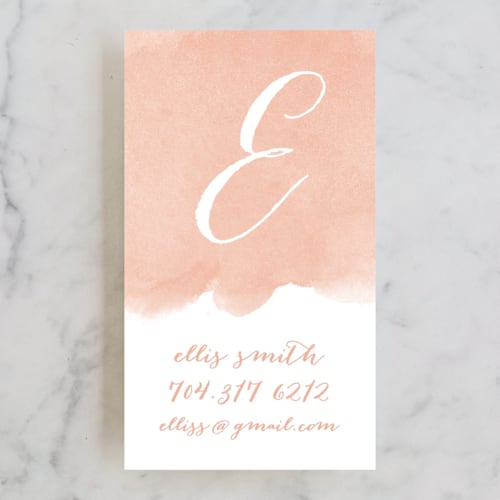 This is a peach business cards by Lori Wemple called monogram wash printing on signature in standard