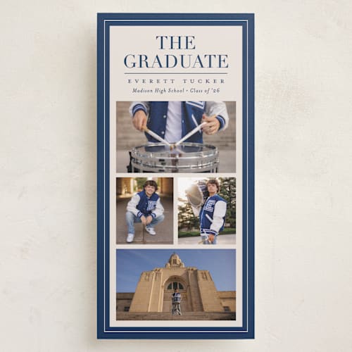 This is a navy graduation announcements with standard by Erica Krystek called classic multiphoto printing on recycled smooth signature in tall