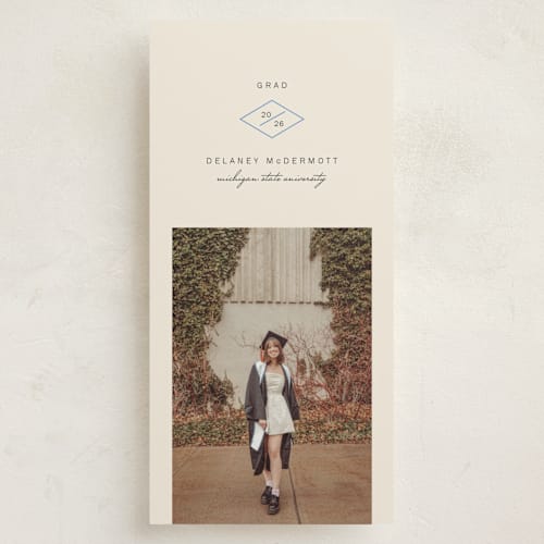 This is a buttercream graduation announcements with standard by Baumbirdy called mid century printing on recycled smooth signature in tall