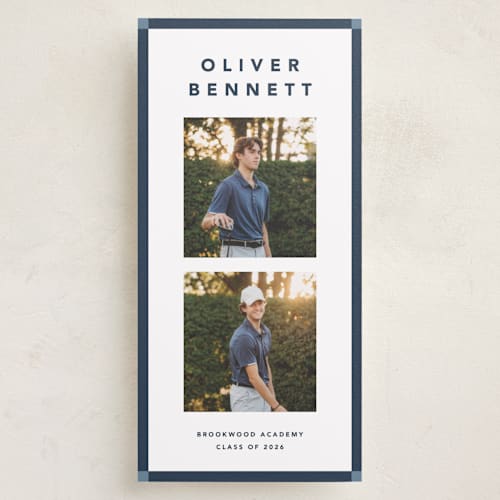 This is a navy graduation announcements with standard by Kelly Watkins called bennett printing on recycled smooth signature in tall