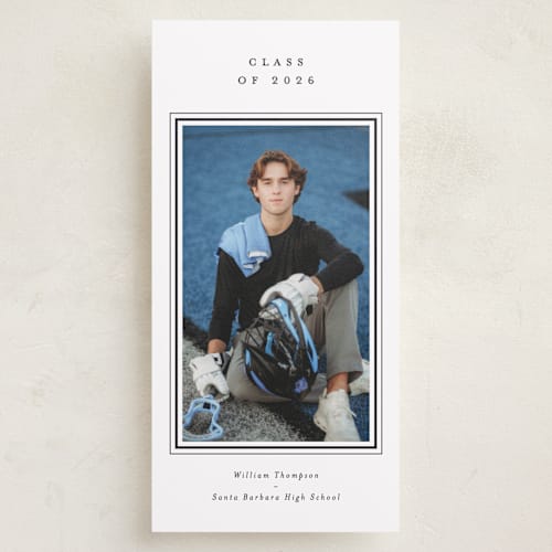 This is a night sky graduation announcements with standard by Stacey Meacham called elegant frame printing on recycled smooth signature in tall