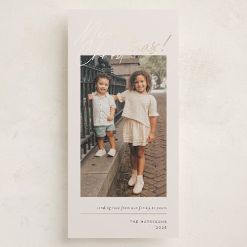 This is a almond foil pressed holiday cards with foil pressed by Chryssi Tsoupanarias called from our family printing on recycled smooth signature in tall
