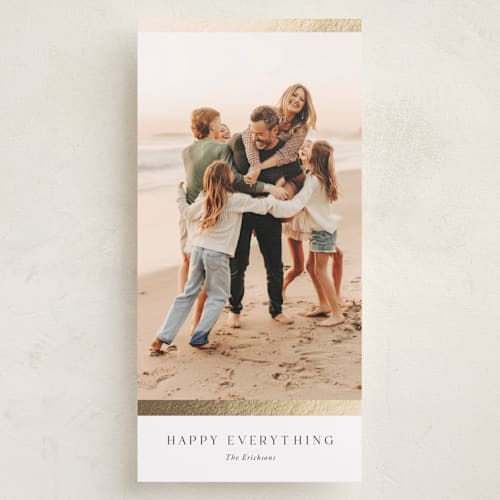 This is a snow foil pressed holiday cards with foil pressed by Yaling Hou Suzuki called holiday simplicity printing on recycled smooth signature in tall