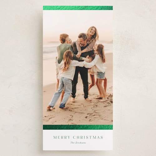 This is a wreath foil pressed holiday cards with foil pressed by Yaling Hou Suzuki called holiday simplicity printing on recycled smooth signature in tall