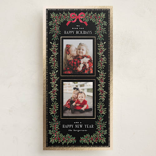 This is a coal foil pressed holiday cards with foil pressed by Itsy Belle Studio called elegance framed printing on recycled smooth signature in tall