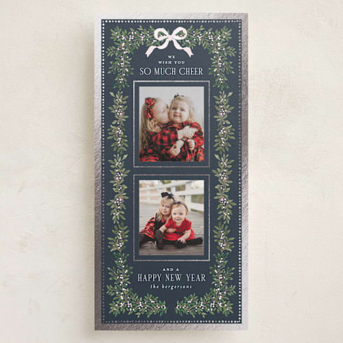 This is a navy foil pressed holiday cards with foil pressed by Itsy Belle Studio called elegance framed printing on recycled smooth signature in tall