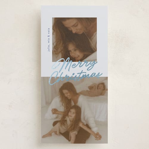 This is a frost foil pressed holiday cards with foil pressed by Pati Cascino called duetto printing on recycled smooth signature in tall