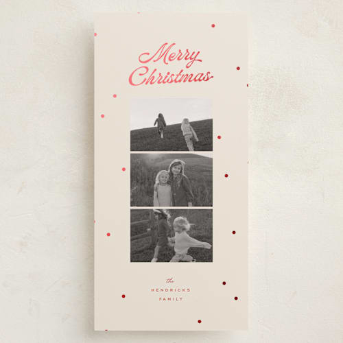 This is a berry foil pressed holiday cards with foil pressed by Ellen Schlegelmilch called dainty dots printing on recycled smooth signature in tall