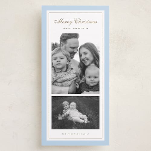 This is a blue spruce foil pressed holiday cards with foil pressed by Wildfield Paper Co called sage printing on recycled smooth signature in tall