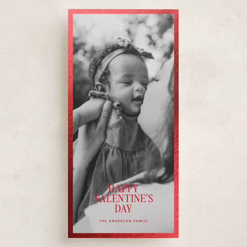 This is a crimson foil pressed holiday cards with foil pressed by Cass Loh called gilded frame printing on recycled smooth signature in tall