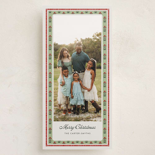 This is a sage holiday photo cards with standard by Lottie Aldarwish called blockprint printing on recycled smooth signature in tall