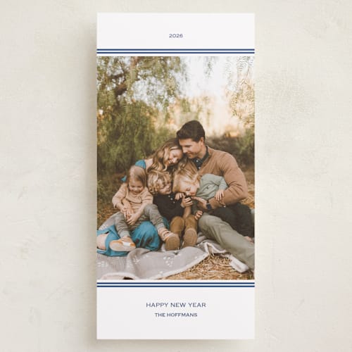 This is a midnight holiday photo cards with standard by Annie Shapiro called blissful printing on recycled smooth signature in tall