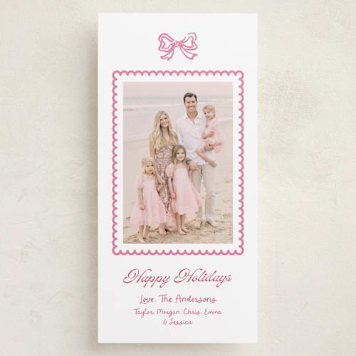 This is a peppermint holiday photo cards with standard by Cass Loh called ribbon & ruffles printing on recycled smooth signature in tall