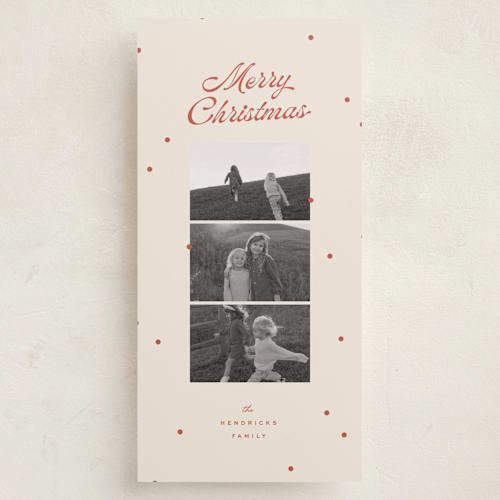 This is a berry holiday photo cards with standard by Ellen Schlegelmilch called dainty dots printing on recycled smooth signature in tall
