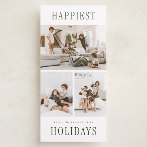 This is a wreath holiday photo cards with standard by Michelle Taylor called stacked trio printing on recycled smooth signature in tall