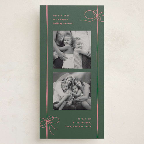 This is a wreath holiday photo cards with standard by Kristin Oliversen called wrapped bows printing on recycled smooth signature in tall