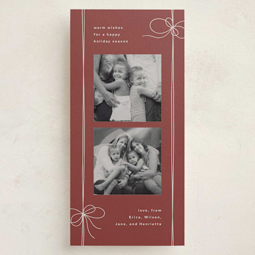 This is a santa holiday photo cards with standard by Kristin Oliversen called wrapped bows printing on recycled smooth signature in tall